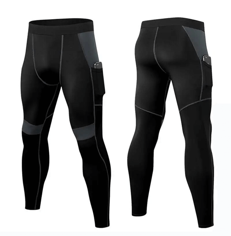 Elastic men's leggings with side pocket, perfect for training. Made from quick-drying, breathable fabric for ultimate comfort.